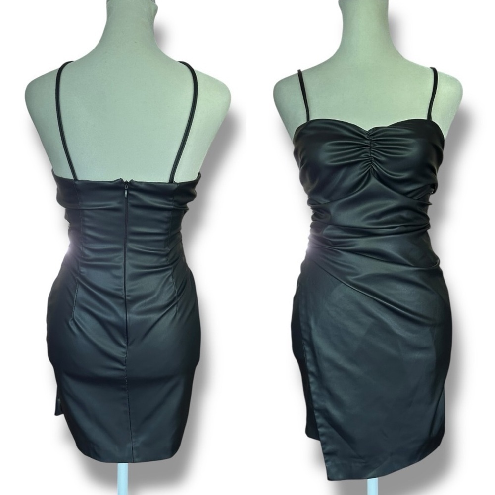 Zara Black Faux Leather Mini Dress | Size Extra Small - Picture 5 of 16